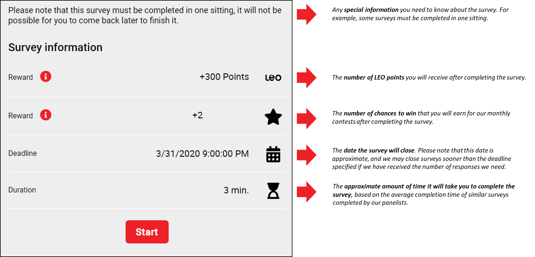 LEO survey information page