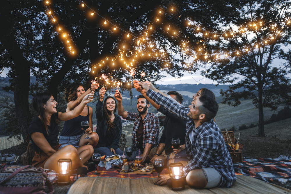 friends having a picnic outside