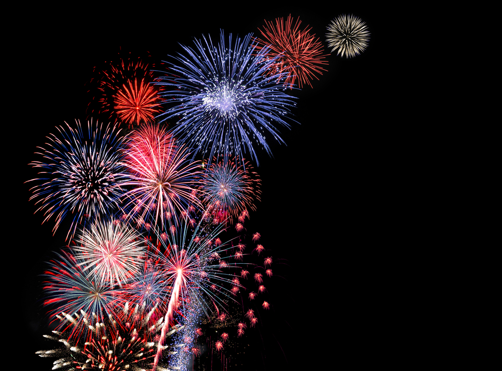 red, white, and blue fireworks
