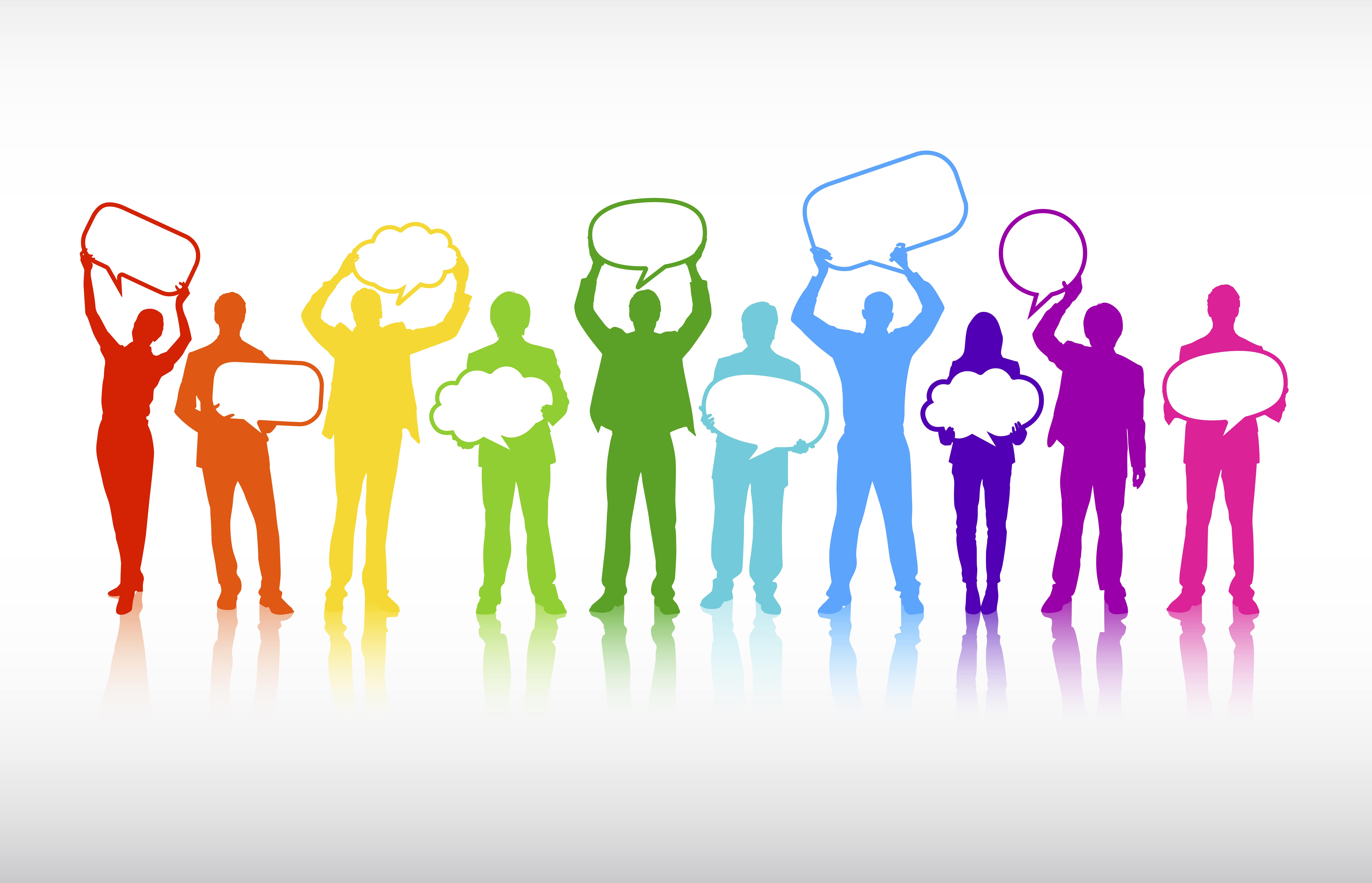 Graphic of people holding up speech balloons