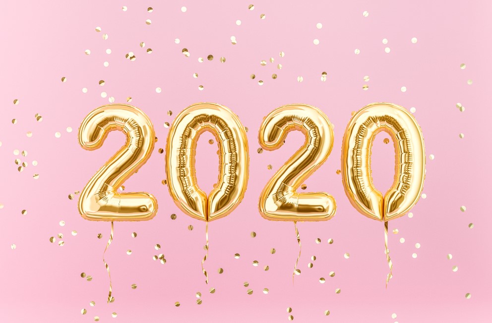 Ballons 2020 dorés avec confettis