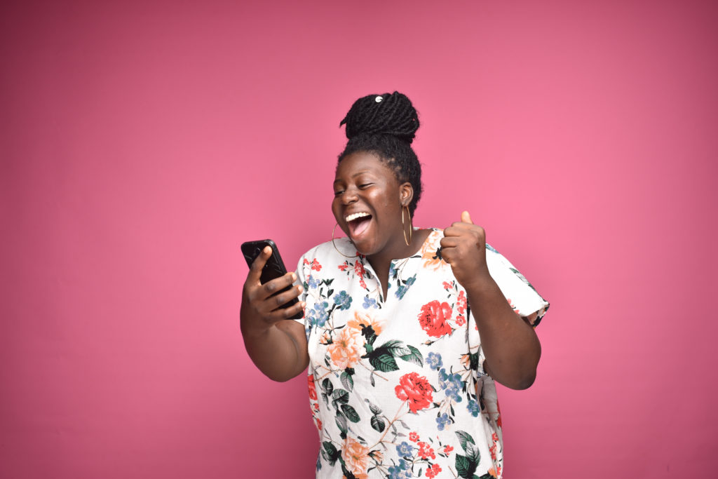 A woman very excited to have won a contest