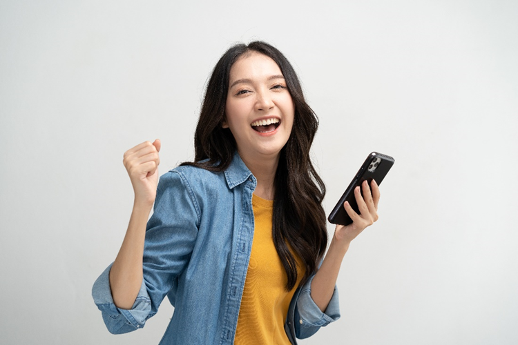 woman happy to be winning a contest