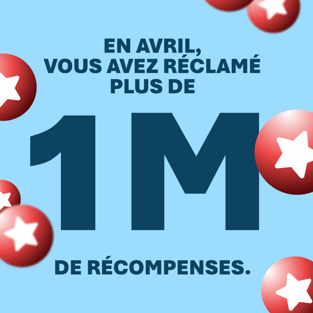 En avril, vous avez réclamé plus de 1 million de récompenses.
